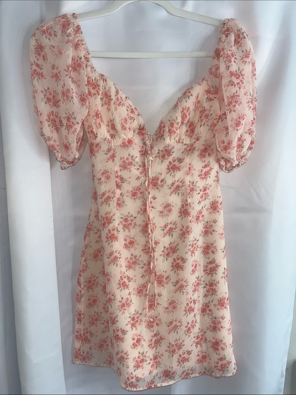 Floral Puff-Sleeve Mini Dress in Blush Rose